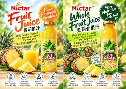 Nictar Pure Pineapple Juice, 250ml (12btls) </BR>凤梨汁